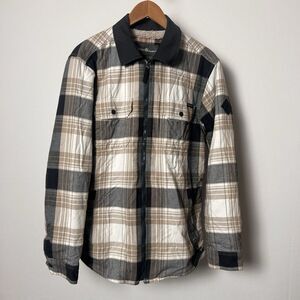Eddie Bauer Sherpa Lined Plaid Shirt Jacket Men’s Small Brown Barn Chore